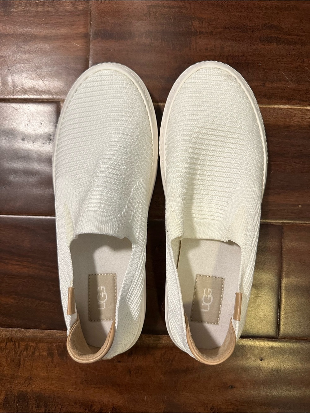 UGG Women's Slip-On Knit Mules in White with Tan Pull Tab